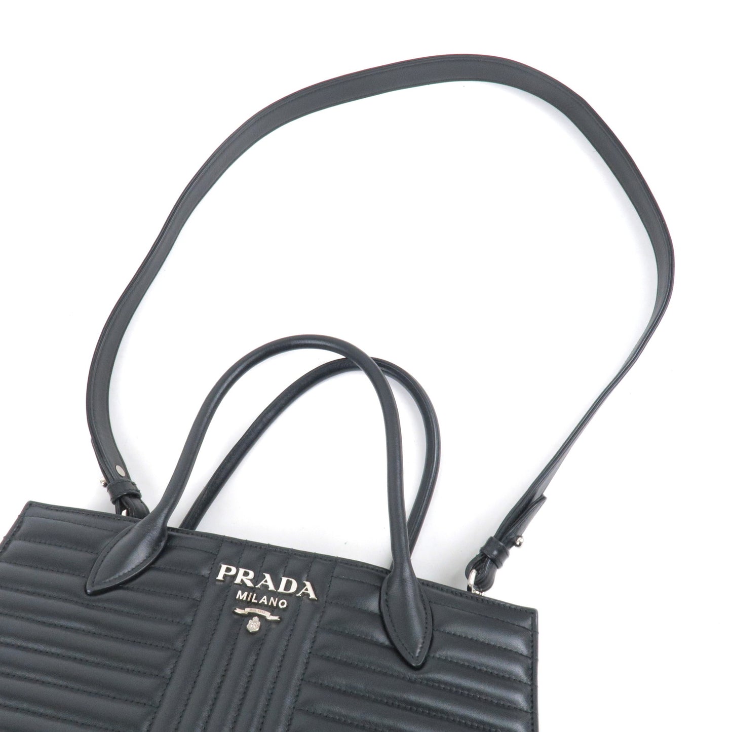 PRADA Diagram Leather 2Way Bag Hand Bag Shoulder Bag Black 1BA165