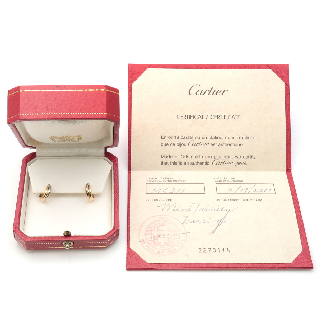 Cartier Trinity Earrings K18 750 Yellow White Rose Gold