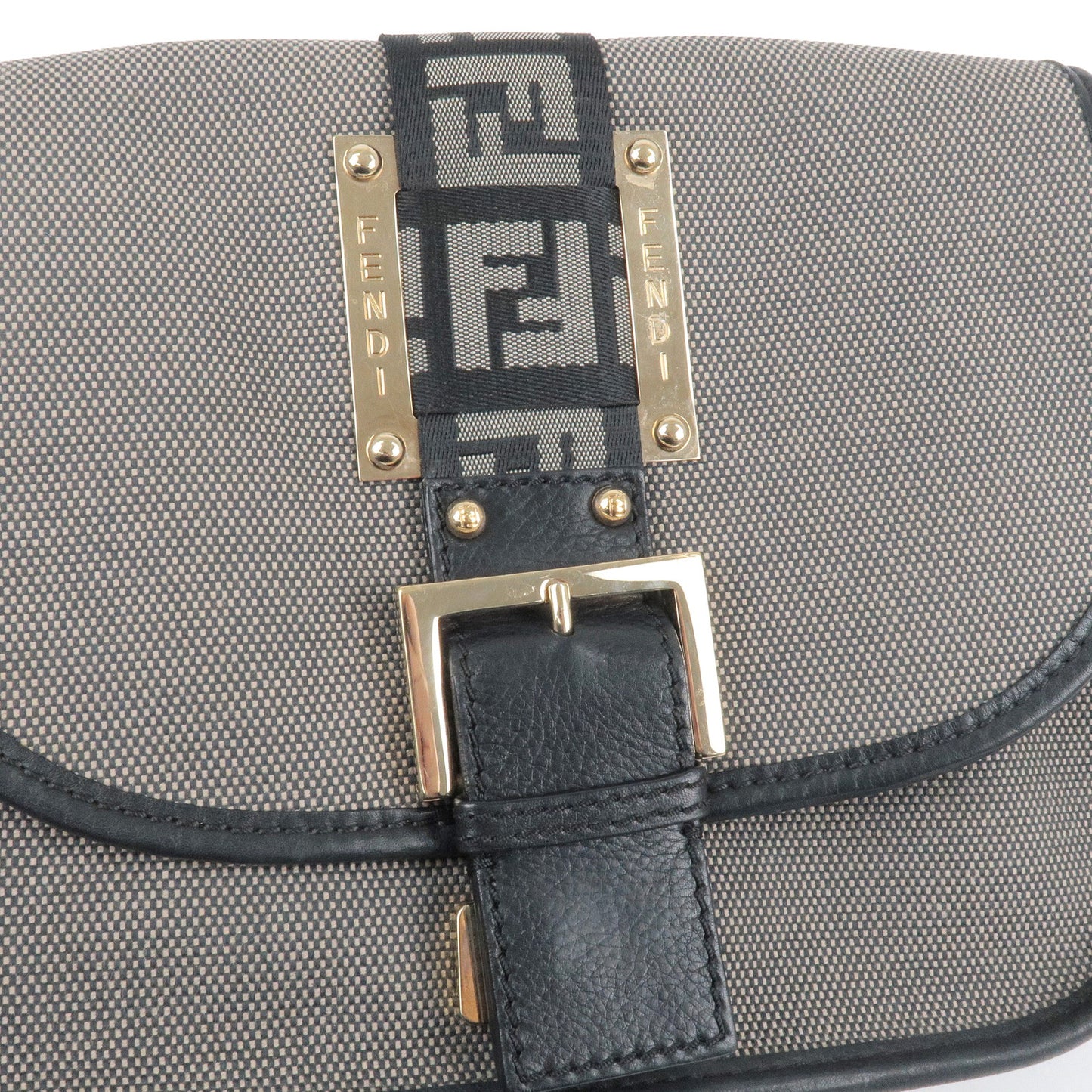 FENDI Zucca Canvas Leather Shoulder Bag Gray Black 8BT097