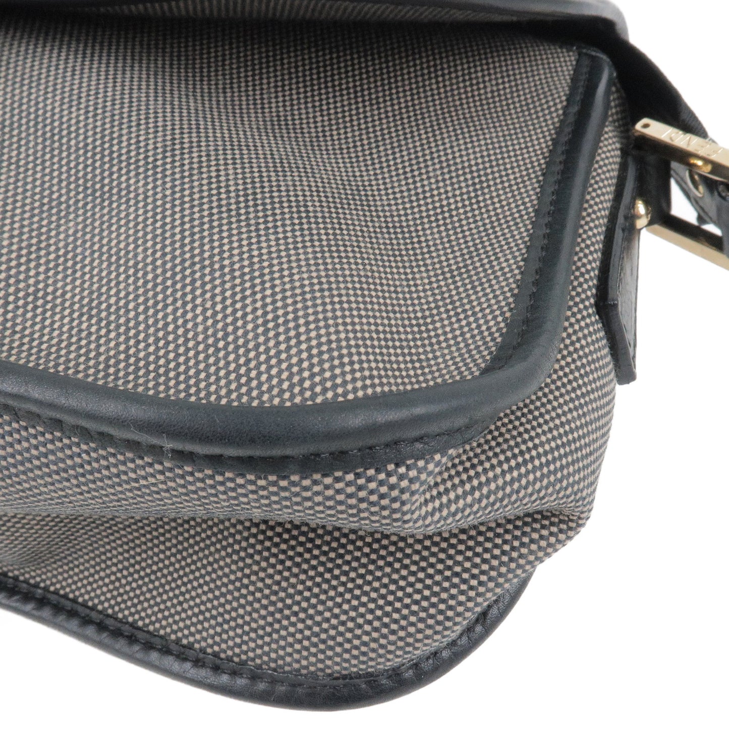 FENDI Zucca Canvas Leather Shoulder Bag Gray Black 8BT097