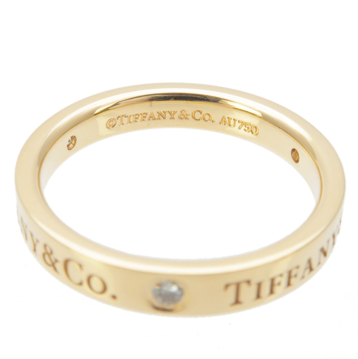 Tiffany&Co. Flat Band 3P Diamond Ring K18YG US4.5-5 EU49