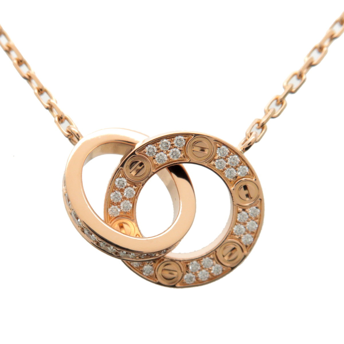 Cartier Love Circle Pave Diamond Necklace K18PG Rose Gold