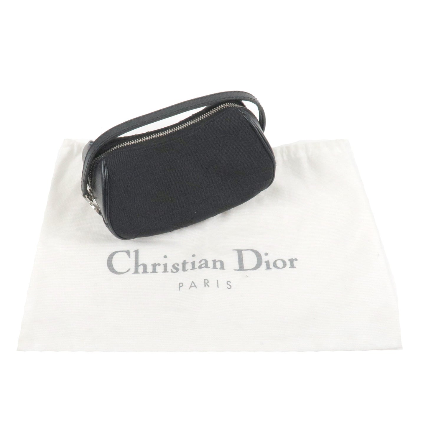 Christian Dior Cannage Canvas Leather Cosmetic Pouch Black