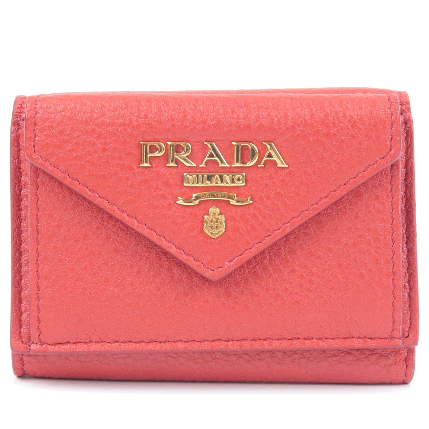 PRADA-Leather-Trifold-Wallet-Coin-Case-ROSSO-Red-1MH021