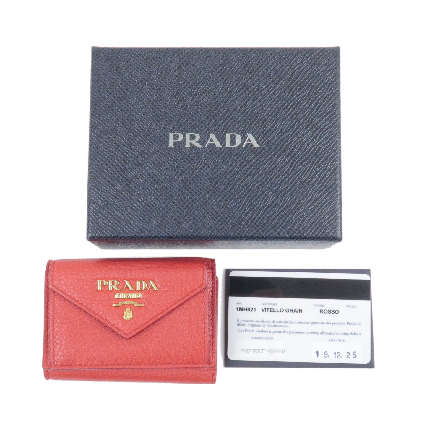 PRADA Leather Trifold Wallet Coin Case ROSSO Red 1MH021