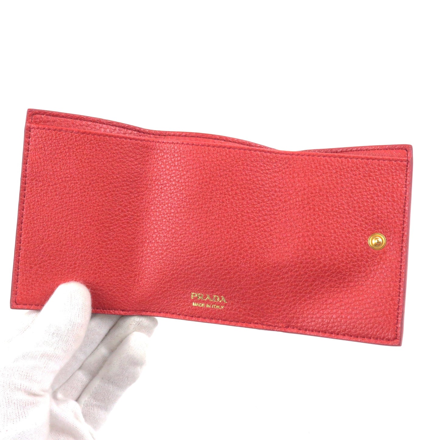 PRADA Leather Trifold Wallet Coin Case ROSSO Red 1MH021