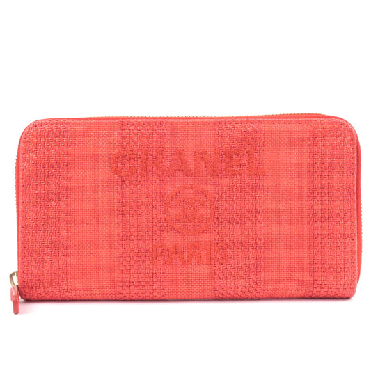 CHANEL-Deauville-Canvas-Leather-Round-Zipper-Wallet-Red-A81977