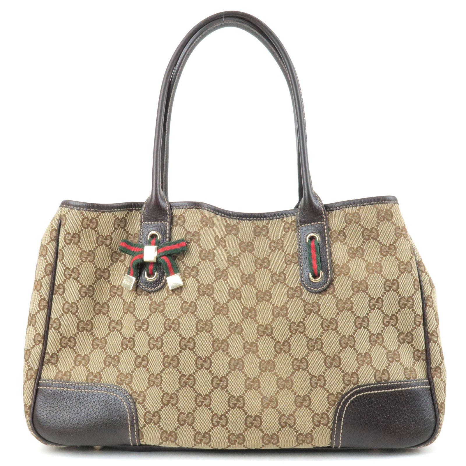 GUCCI-Gucci-Princy-Sherry-GG-Canvas-Leather-Tote-Bag-Beige-163805