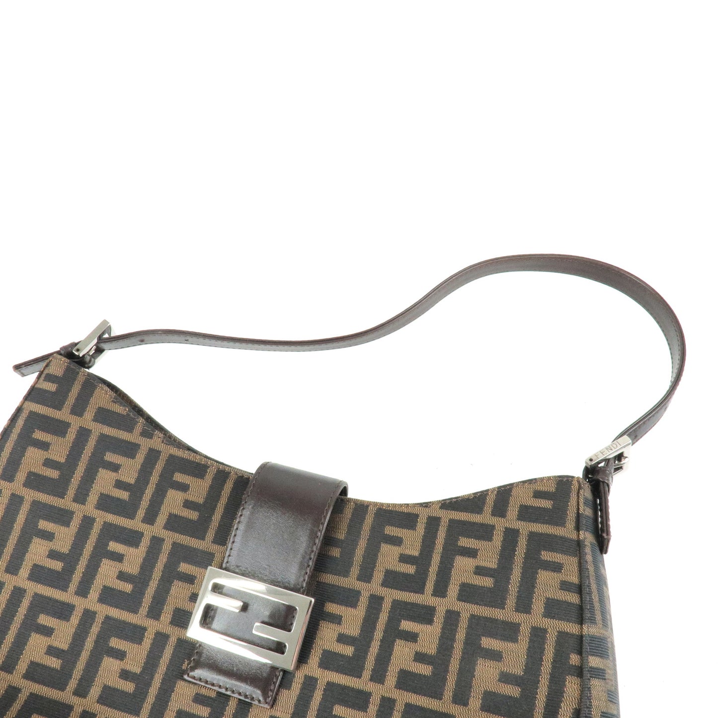 FENDI Zucca Canvas Leather Shoulder Bag Beige Brown 09161151001