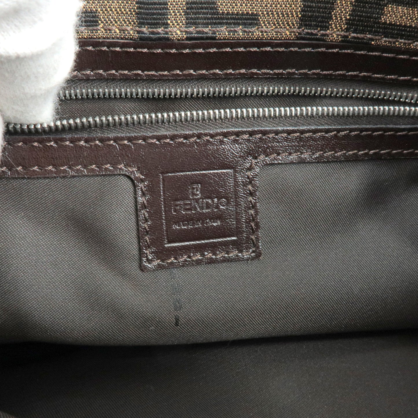 FENDI Zucca Canvas Leather Shoulder Bag Beige Brown 09161151001