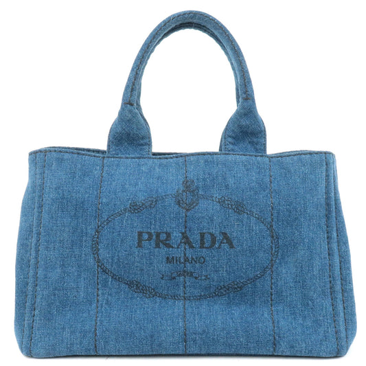 PRADA-Logo-Canapa-Denim-Tote-Bag-Hand-Bag-Blue-B1877B