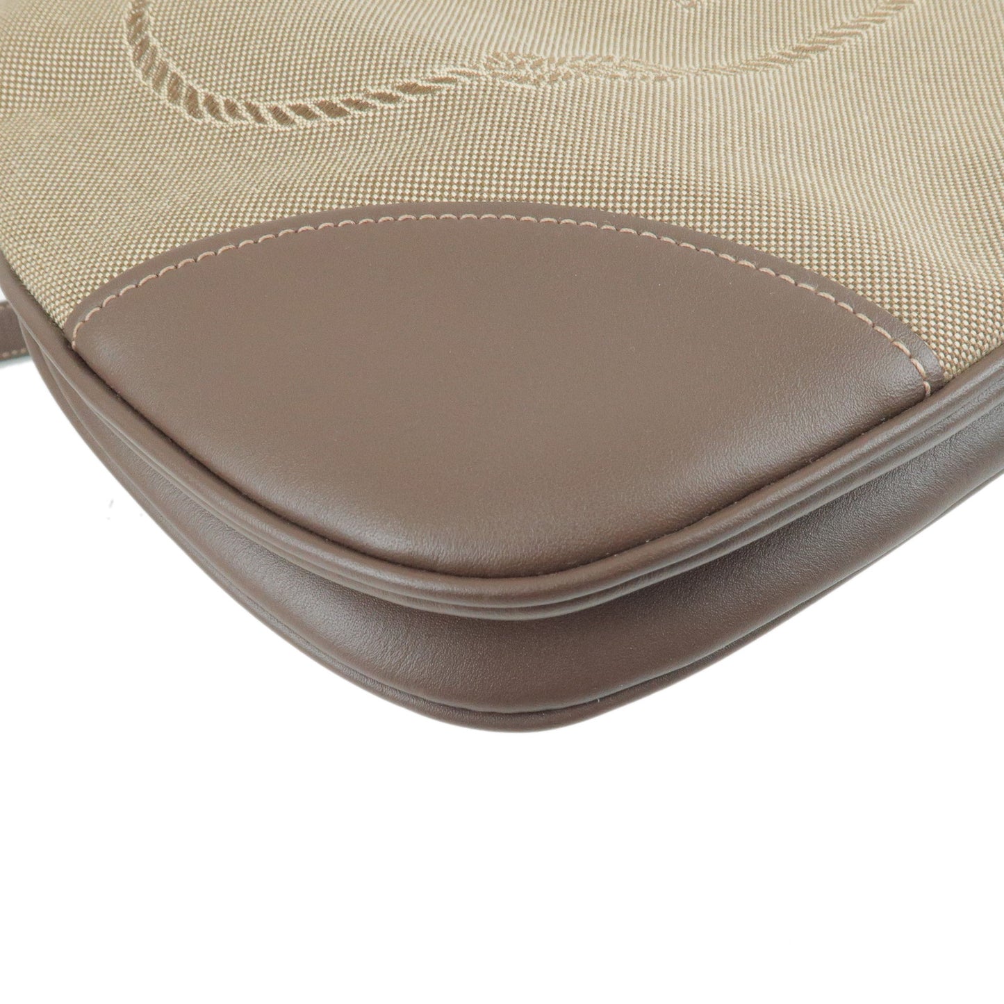 PRADA Logo Jacquard Leather Shoulder Bag Beige Brown BT867A