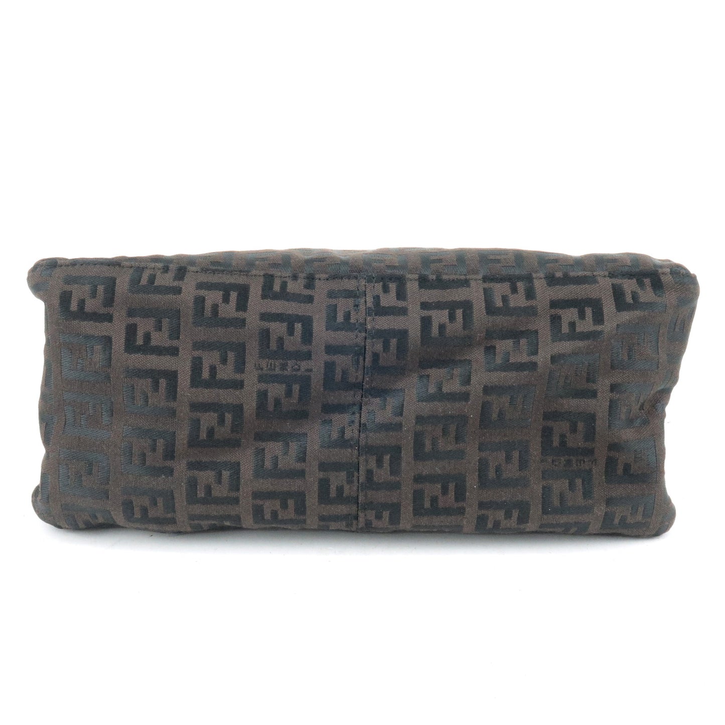 FENDI Zucchino Canvas Leather Hand Bag Pouch Dark Brown 8N0005