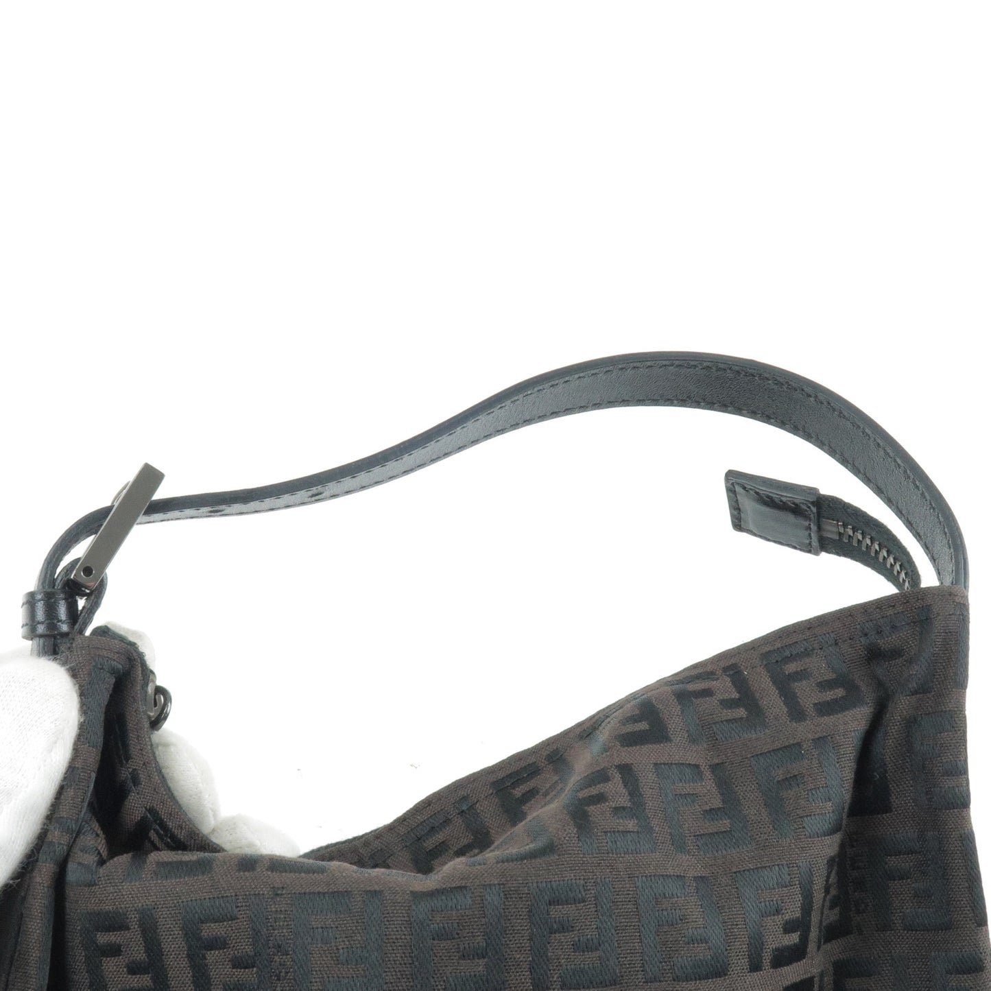 FENDI Zucchino Canvas Leather Hand Bag Pouch Dark Brown 8N0005