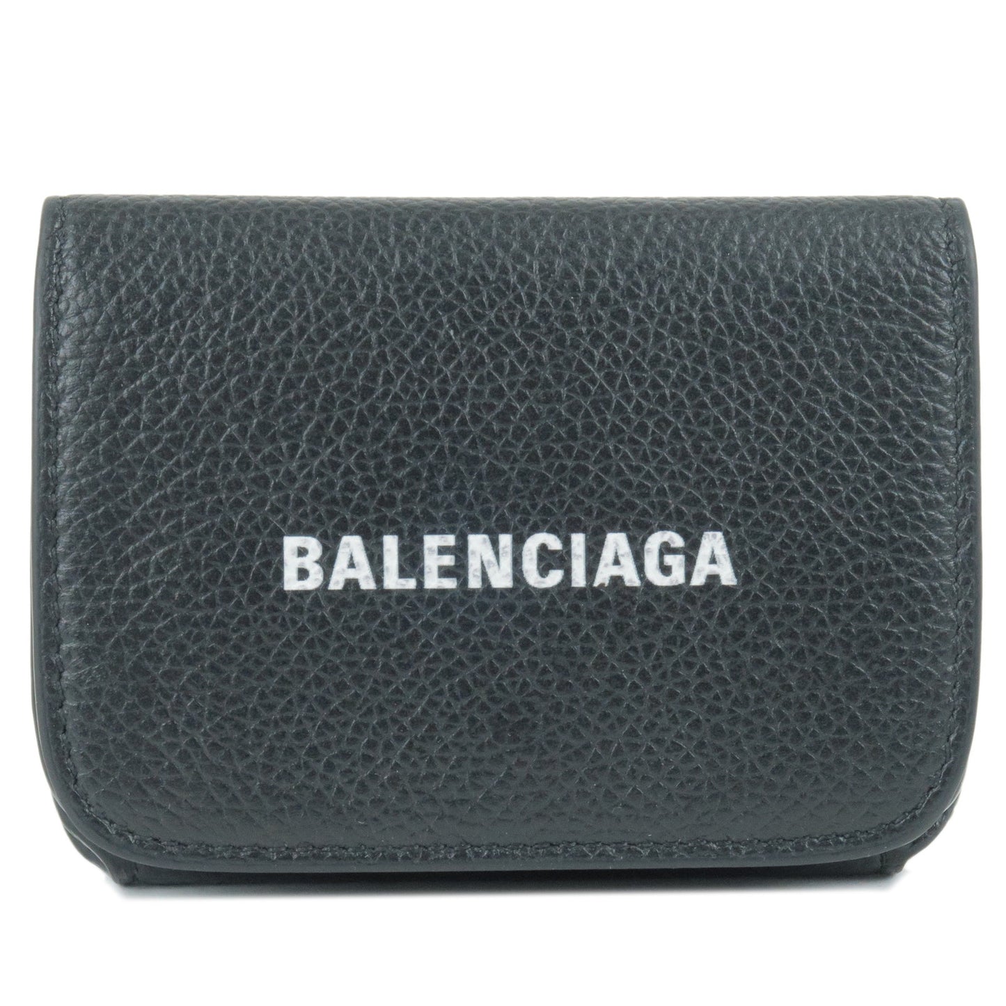 BALENCIAGA-Leather-Cash-Mini-Tri-Fold-Mini-Wallet-Black-593813