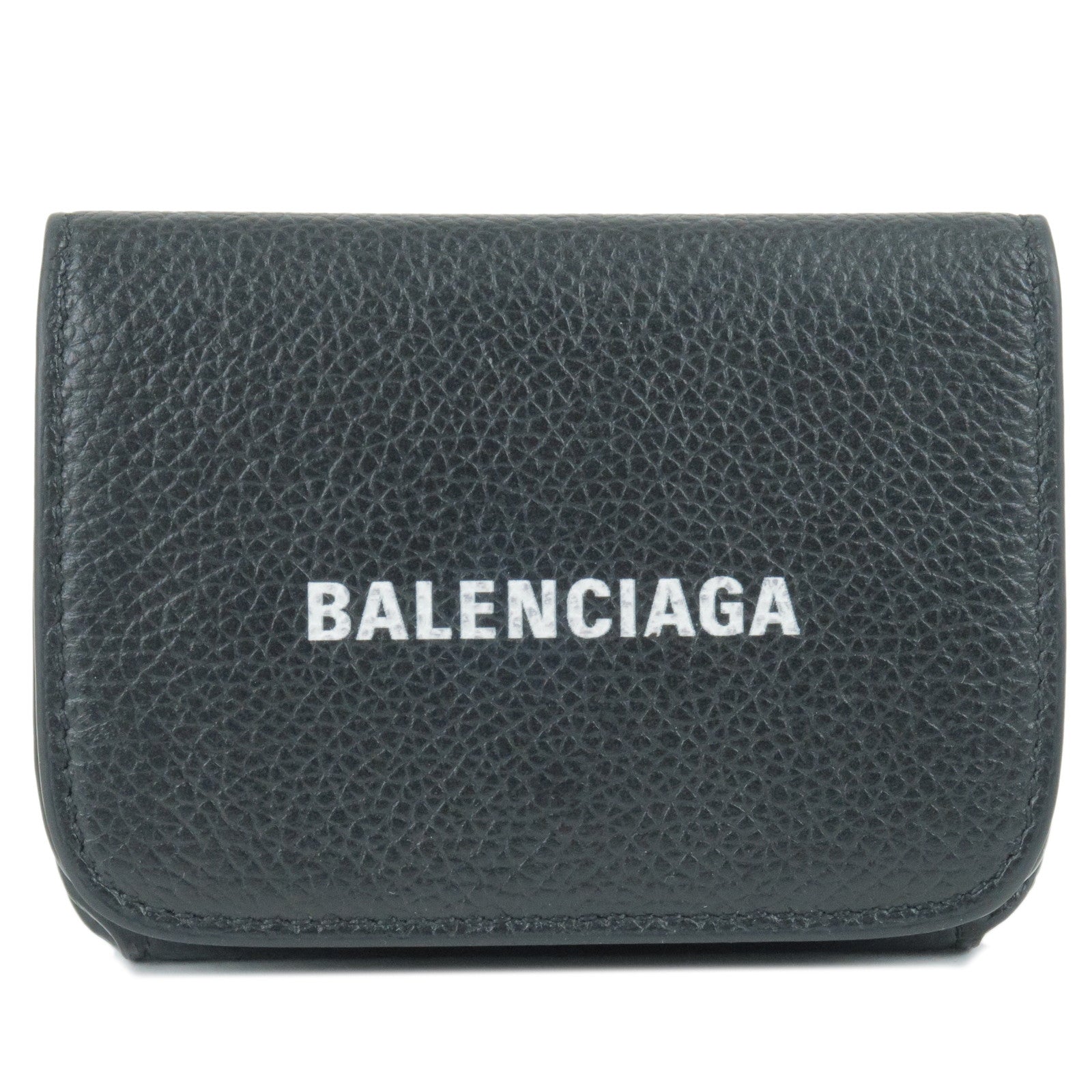 BALENCIAGA-Leather-Cash-Mini-Tri-Fold-Mini-Wallet-Black-593813