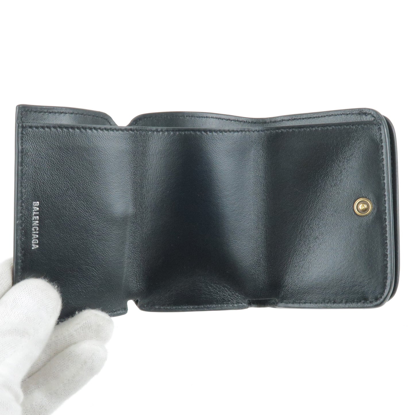 BALENCIAGA Leather Cash Mini Tri-Fold Mini Wallet Black 593813