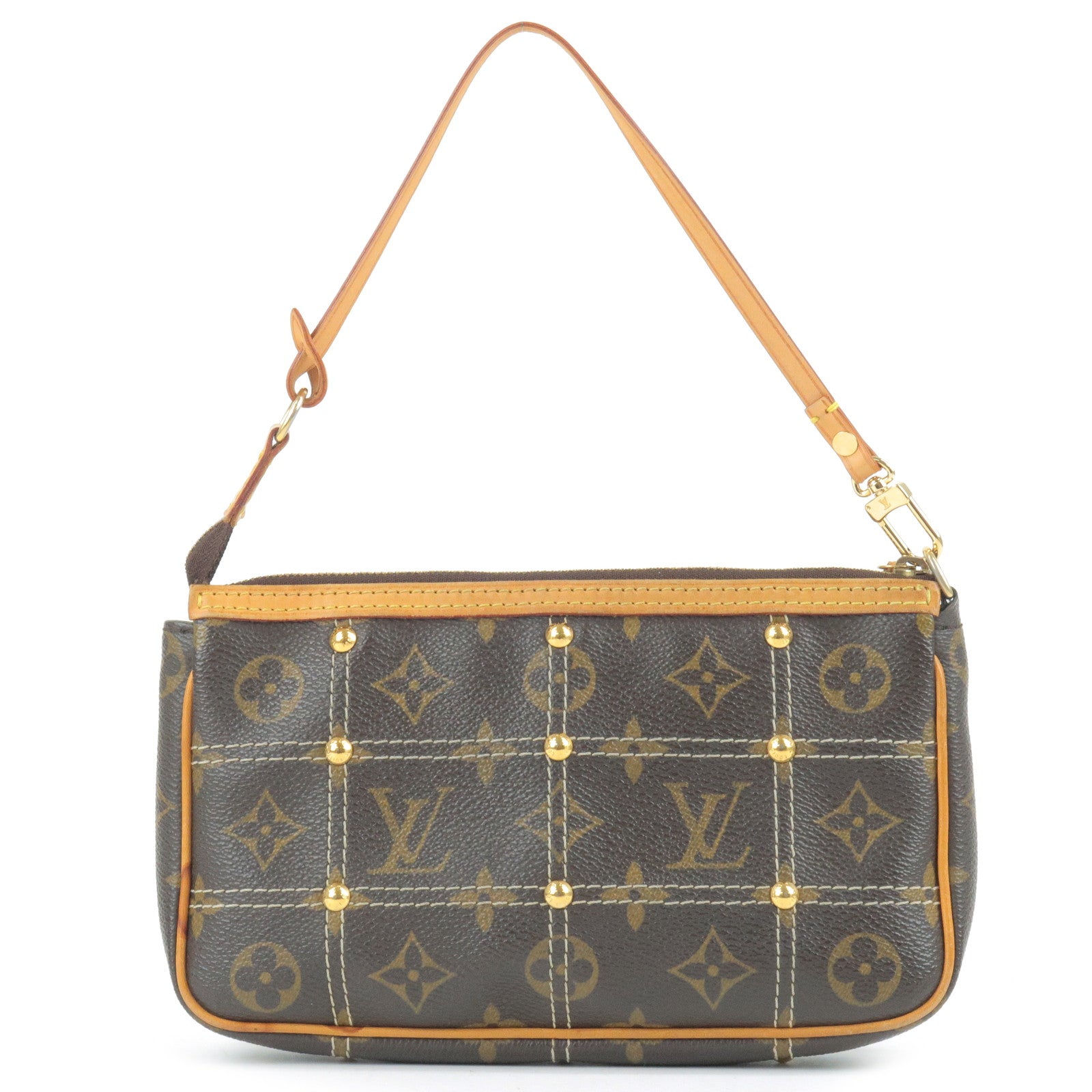 Louis+Vuitton+Riveting+Shoulder+Bag+Brown+Canvas for sale online