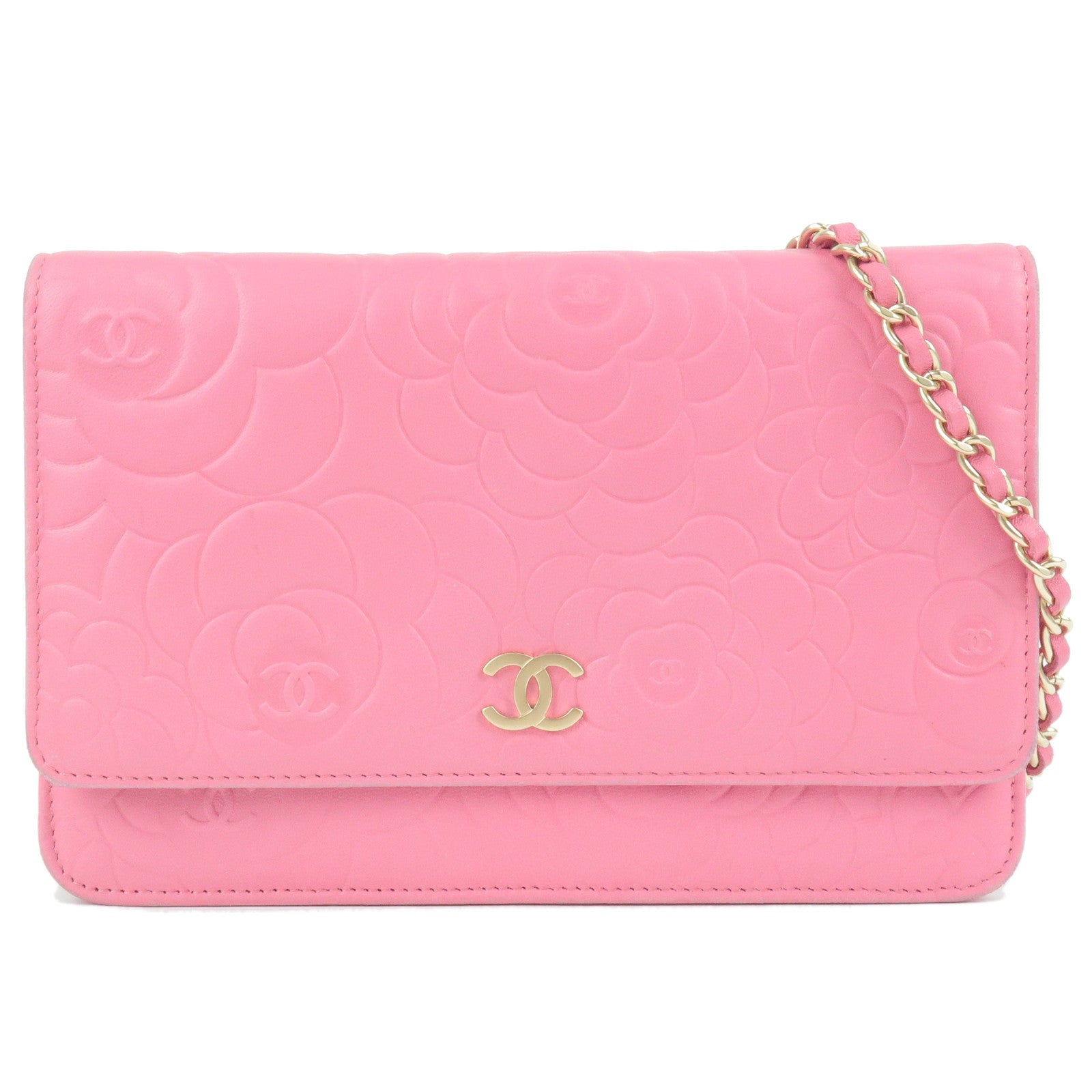 CHANEL-Camellia-Lamb-Skin-Chain-Wallet-WOC-Pink-A47421 – dct