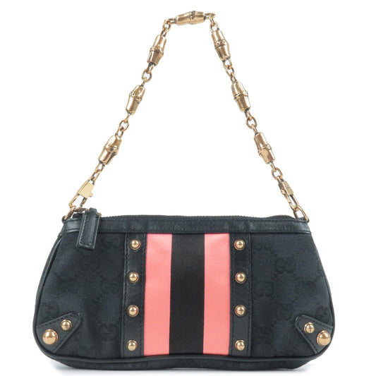 GUCCI-Sherry-Bamboo-Canvas-Leather-Chain-Hand-Bag-Black-129423