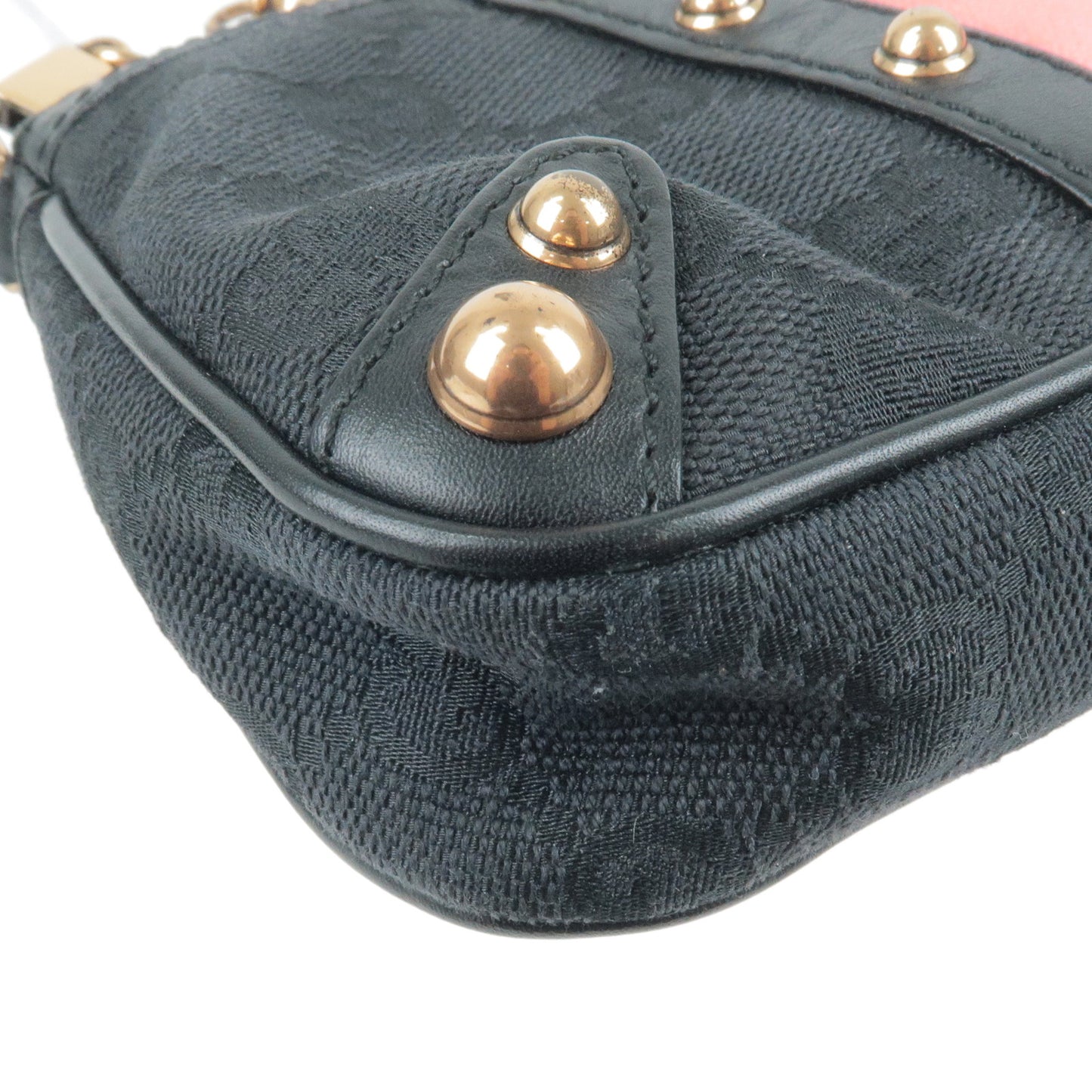 GUCCI Sherry Bamboo Canvas Leather Chain Hand Bag Black 129423