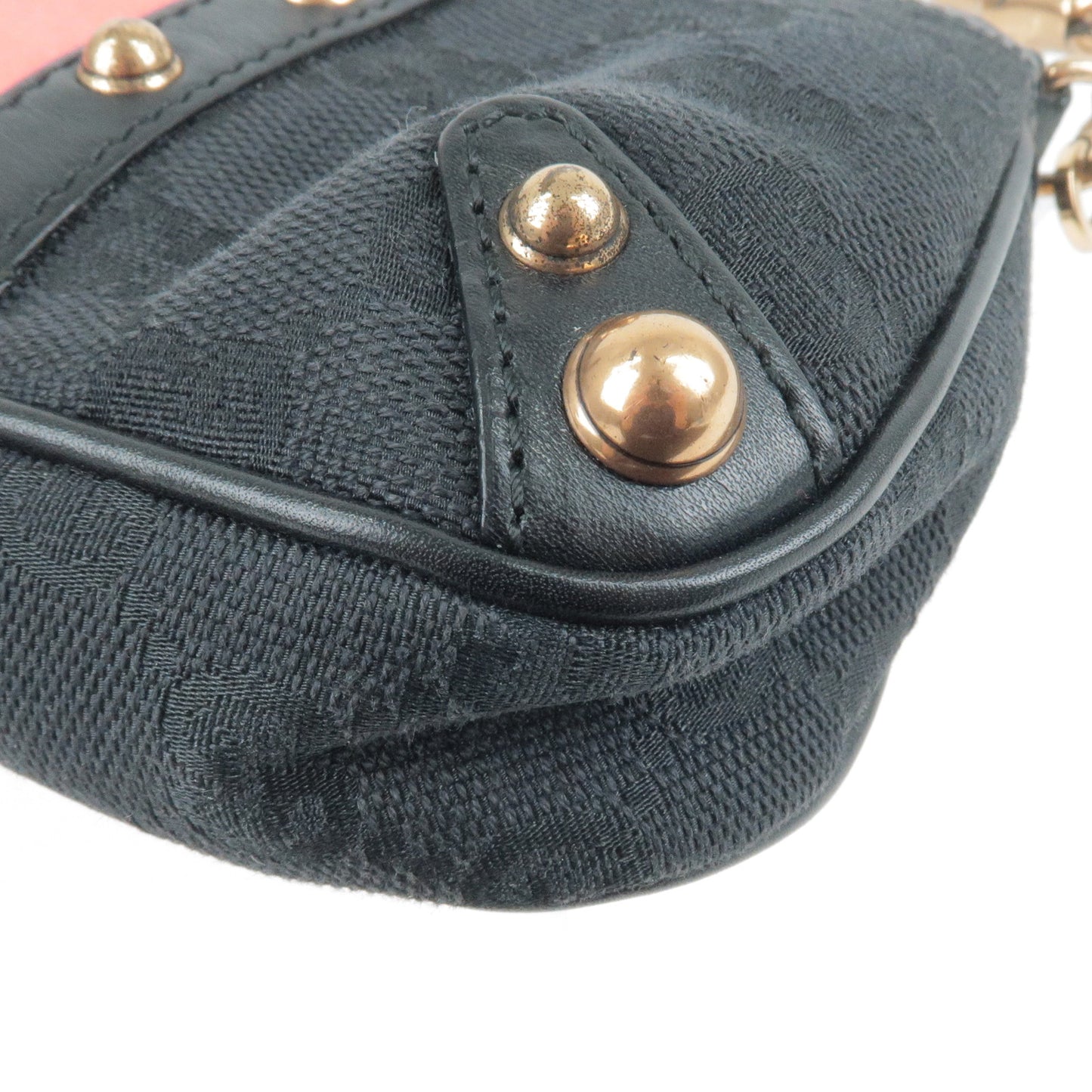 GUCCI Sherry Bamboo Canvas Leather Chain Hand Bag Black 129423