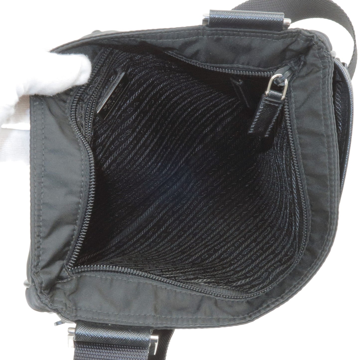 PRADA Logo Nylon Leather Shoulder Bag NERO Black