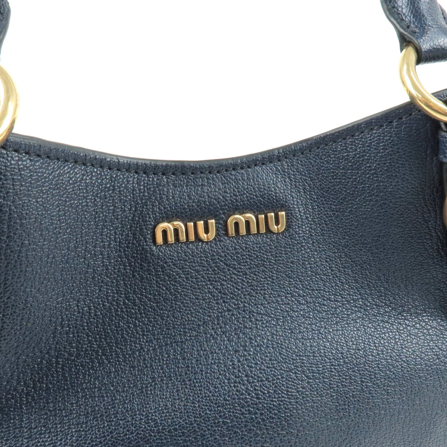 MIU MIU Madras Leather 2Way Hand Bag Shoulder Bag Navy 5BE886