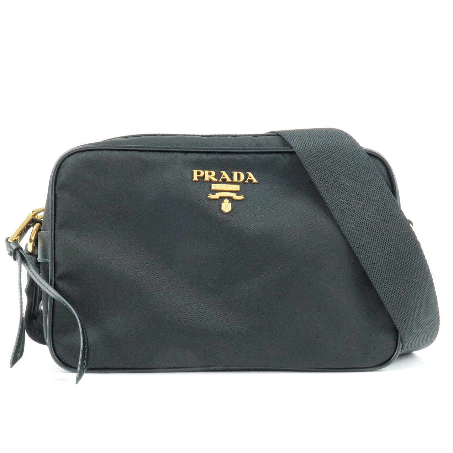 PRADA-Logo-Nylon-Leather-Shoulder-Bag-NERO-Black-1BH089