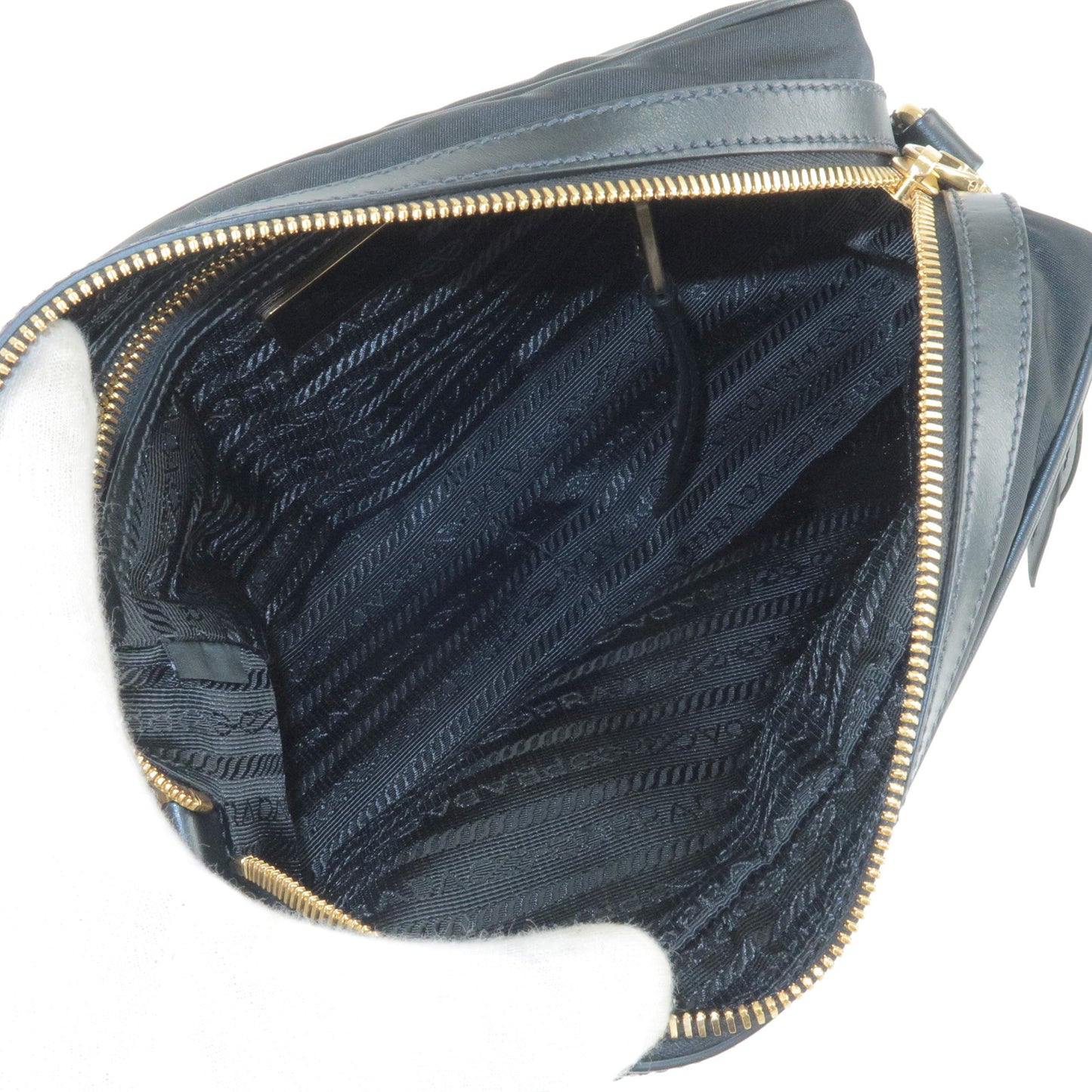 PRADA Logo Nylon Leather Shoulder Bag NERO Black 1BH089