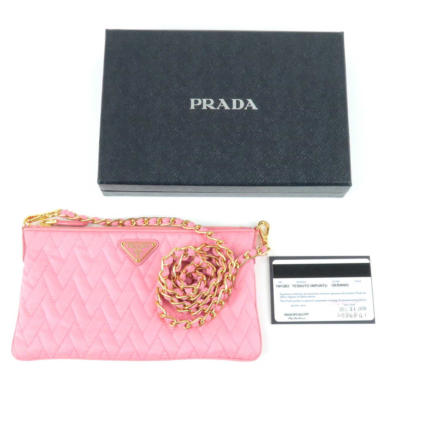 PRADA Logo Nylon Leather Chain Shoulder Bag Pink 1M1283