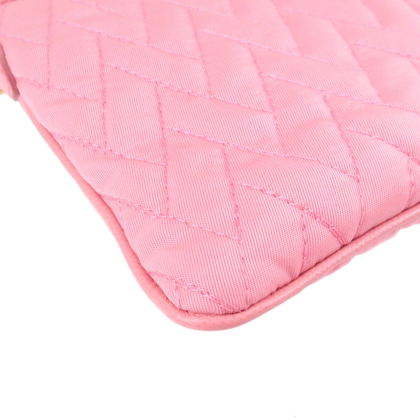 PRADA Logo Nylon Leather Chain Shoulder Bag Pink 1M1283