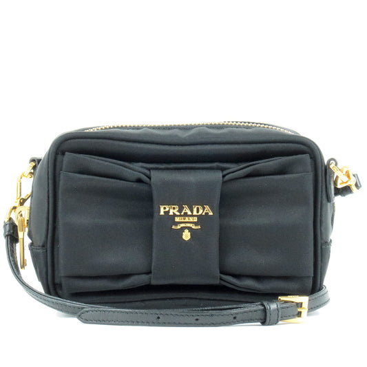 PRADA-Logo-Nylon-Leather-Ribbon-Shoulder-Bag-Pouch-NERO-Black