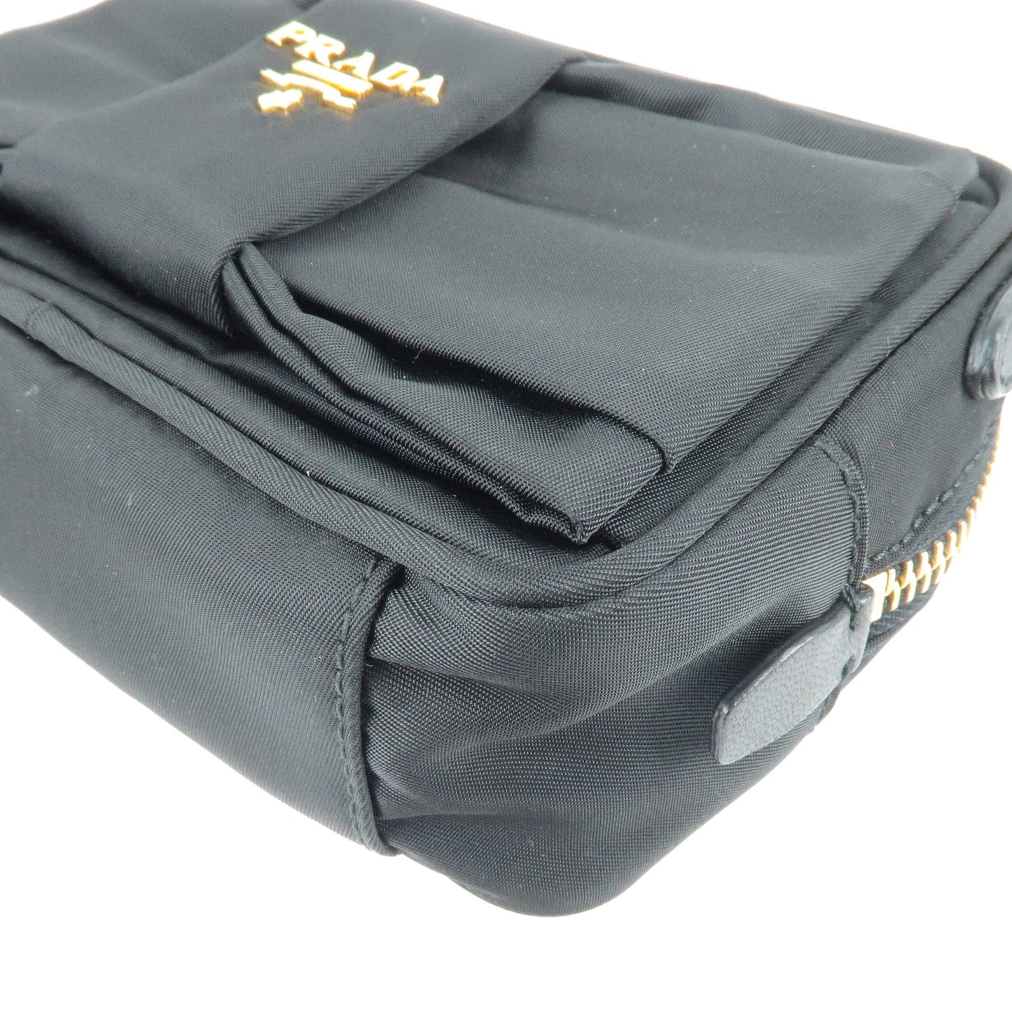PRADA Logo Nylon Leather Ribbon Shoulder Bag Pouch NERO Black