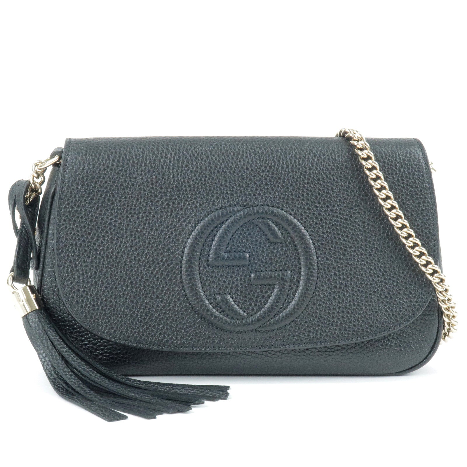GUCCI-SOHO-Logo-Leather-Chain-Shoulder-Bag-Black-536224