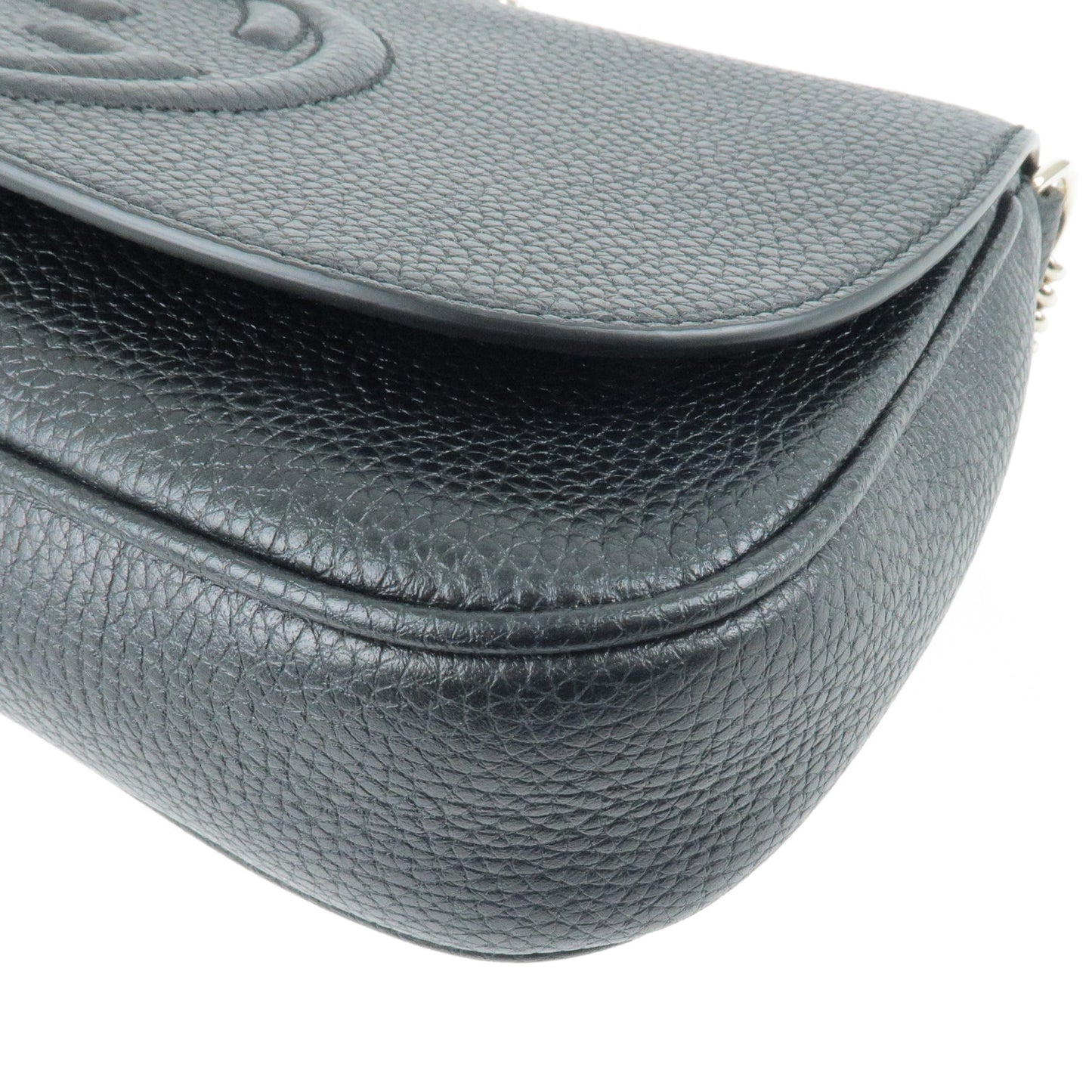 GUCCI SOHO Logo Leather Chain Shoulder Bag Black 536224