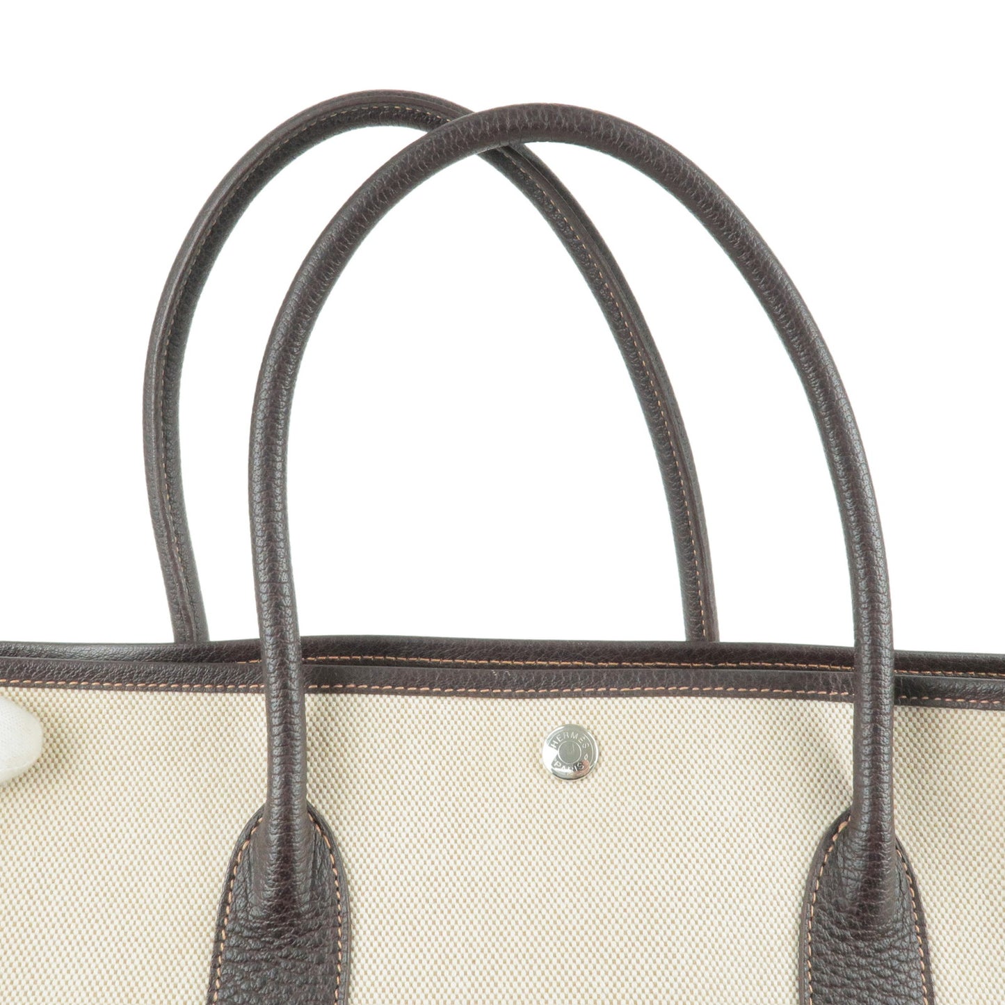 HERMES Canvas Leather Garden Party PM Tote Bag Brown Ivory