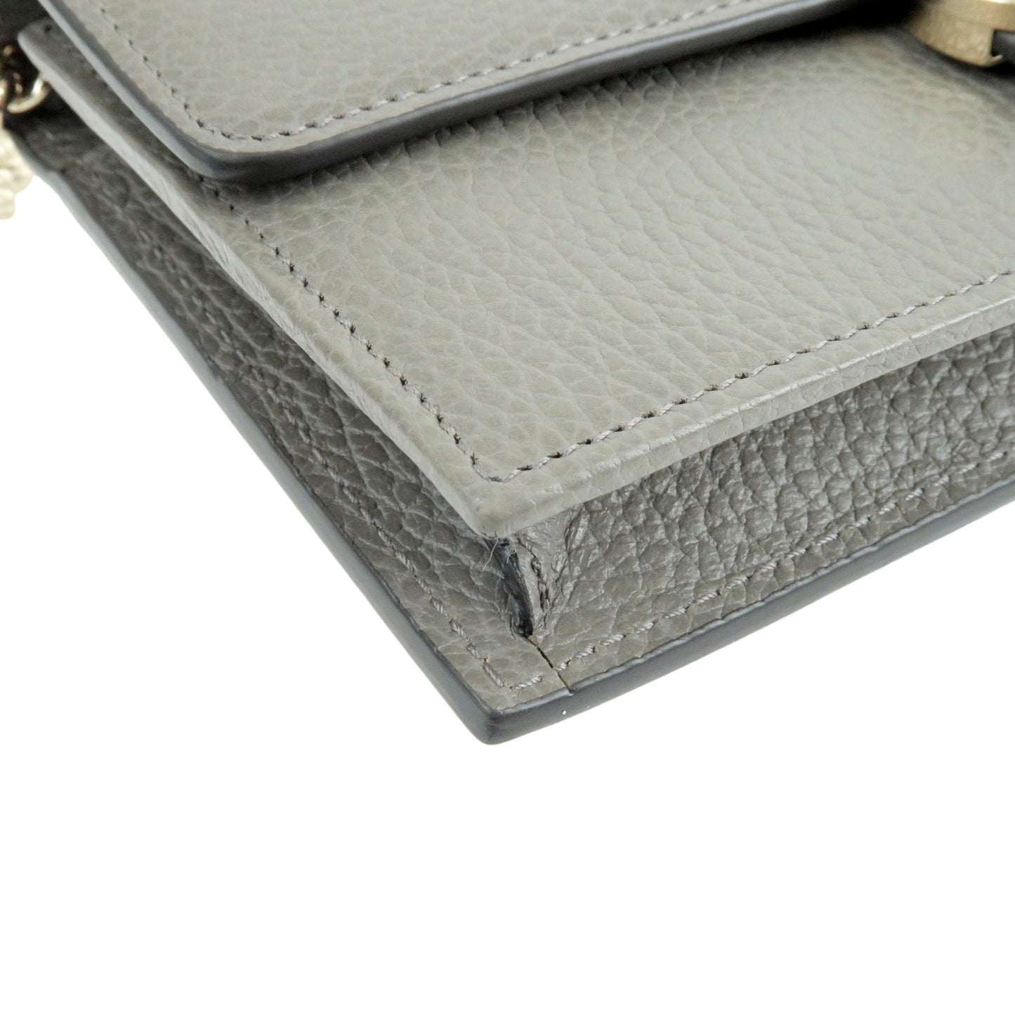 GUCCI Interlocking G Leather Chain Wallet WOC Gray 510314