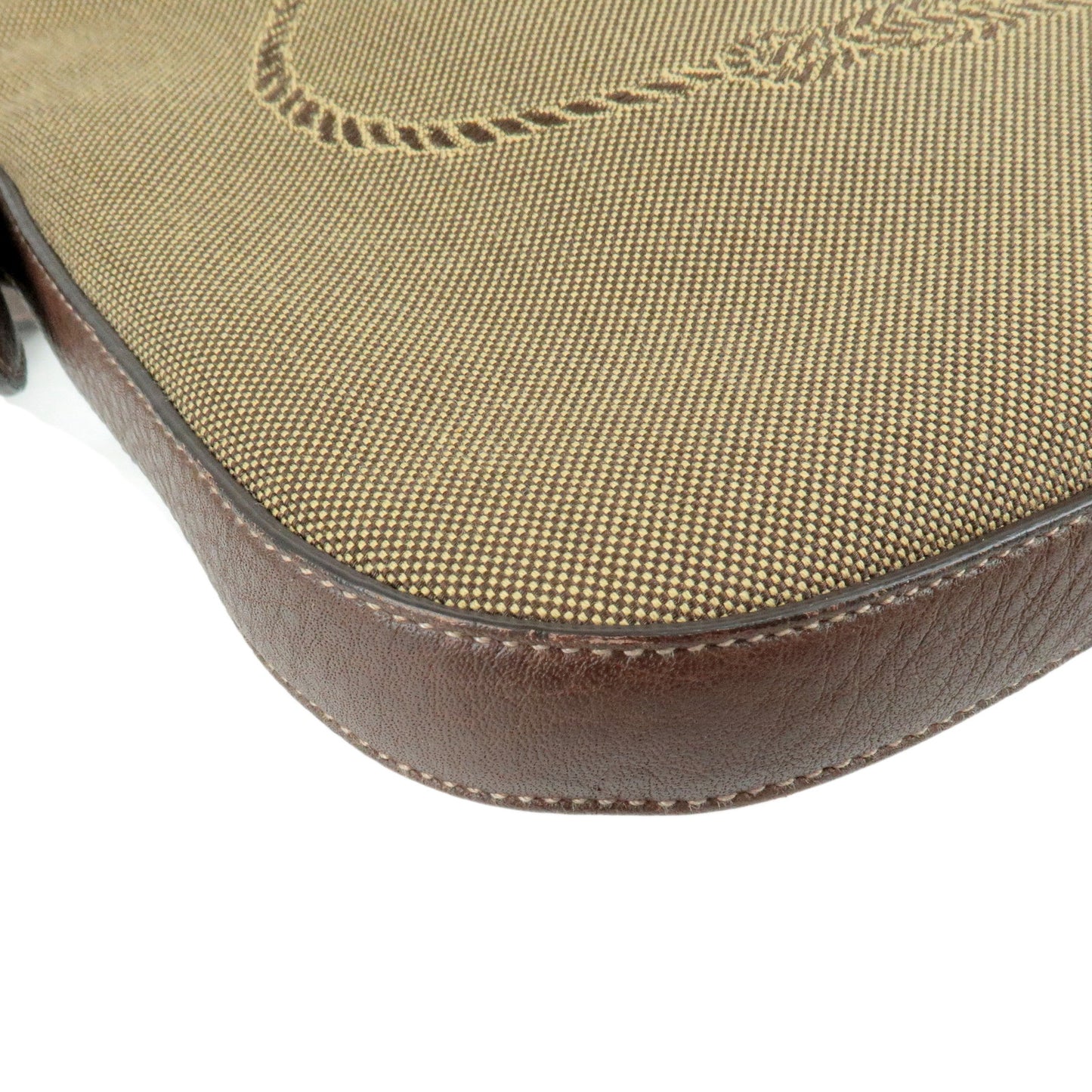 PRADA Nylon Jaquard Leather Shoulder Bag Beige Brown BT0706