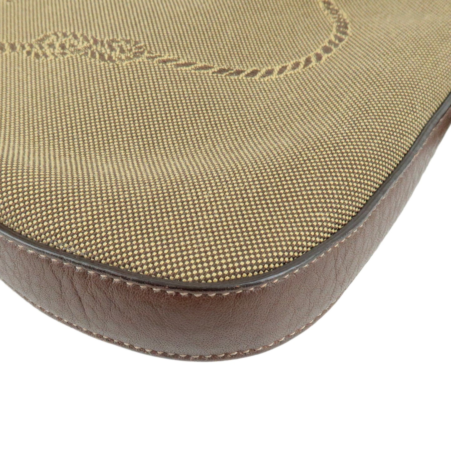 PRADA Nylon Jaquard Leather Shoulder Bag Beige Brown BT0706