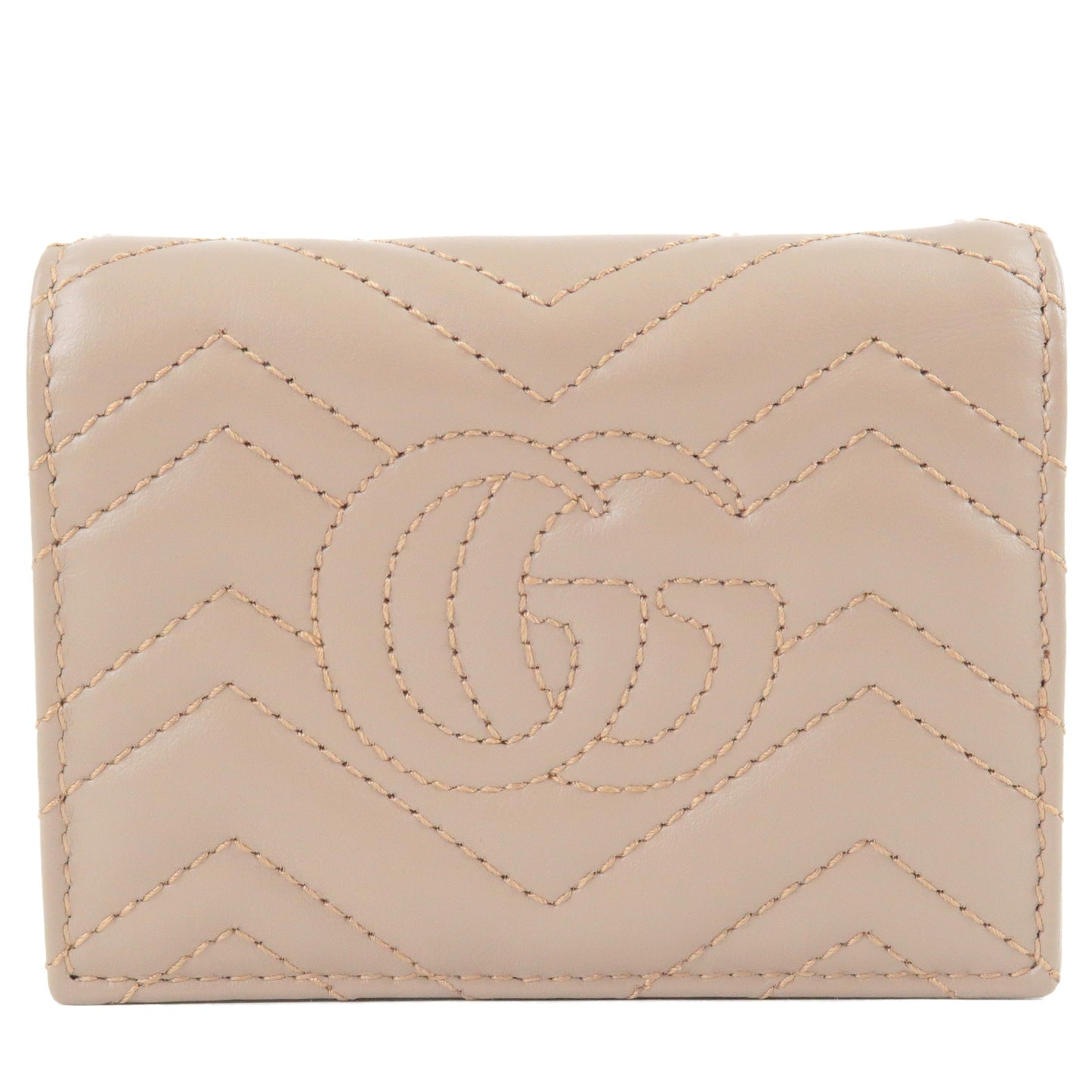GUCCI Marmont Leather Bifold Small Wallet Pink Beige 466492