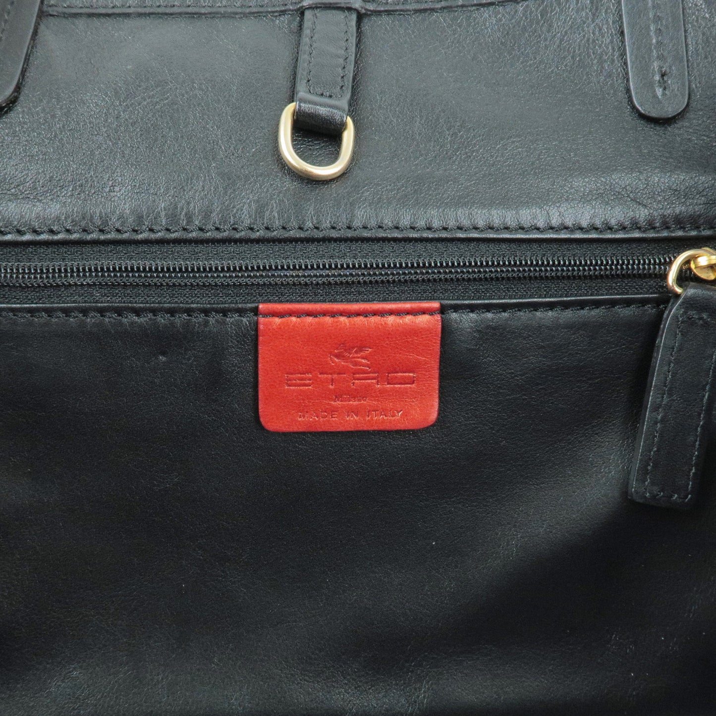 ETRO Leather Embossed Print Tote Bag Shoulder Bag Black