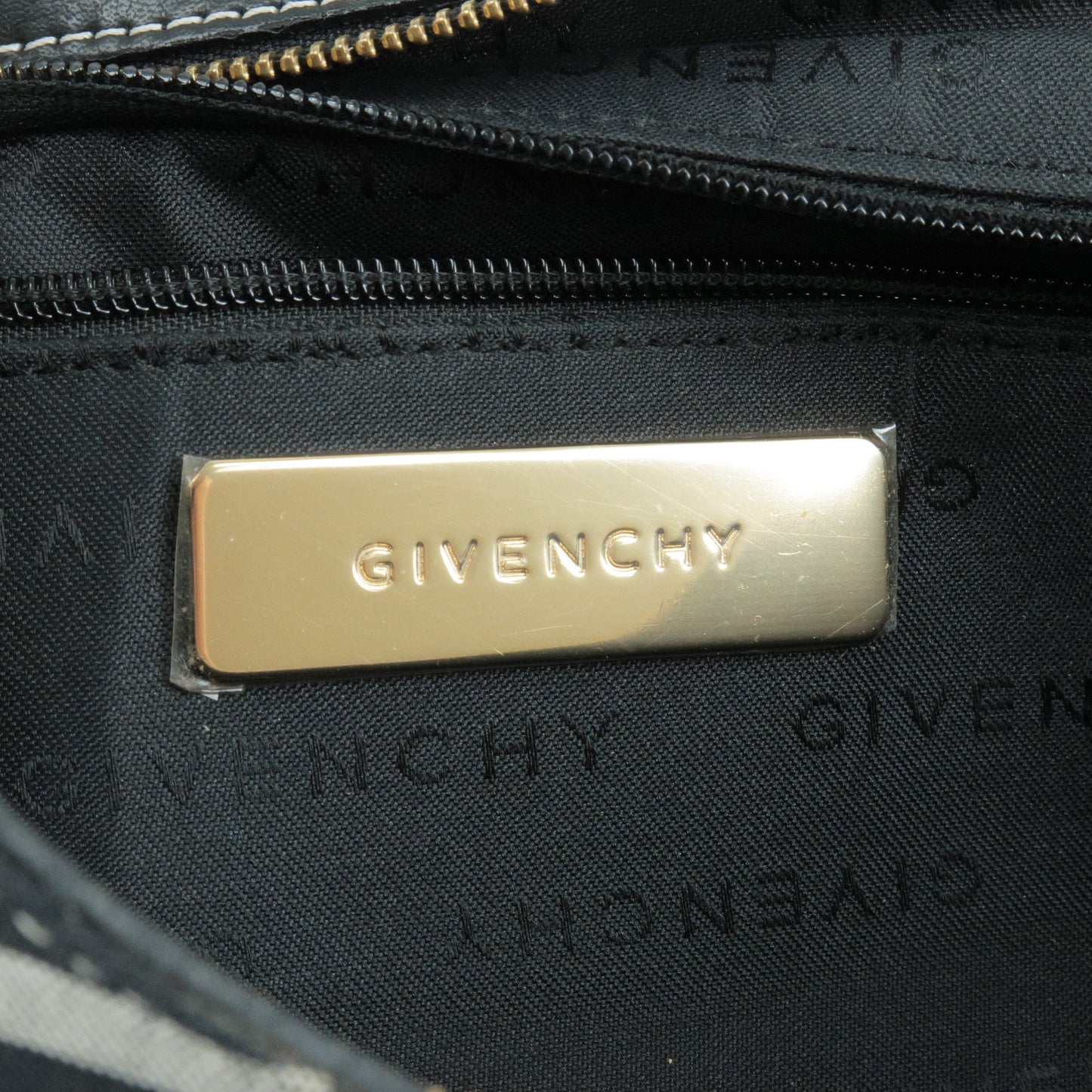 GIVENCHY Logo Print Canvas Leather Shoulder Bag Black Gray