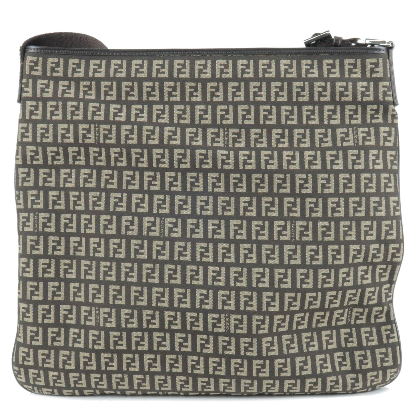 FENDI Zucchino Canvas Leather Shoulder Bag Beige Brown 8BT080