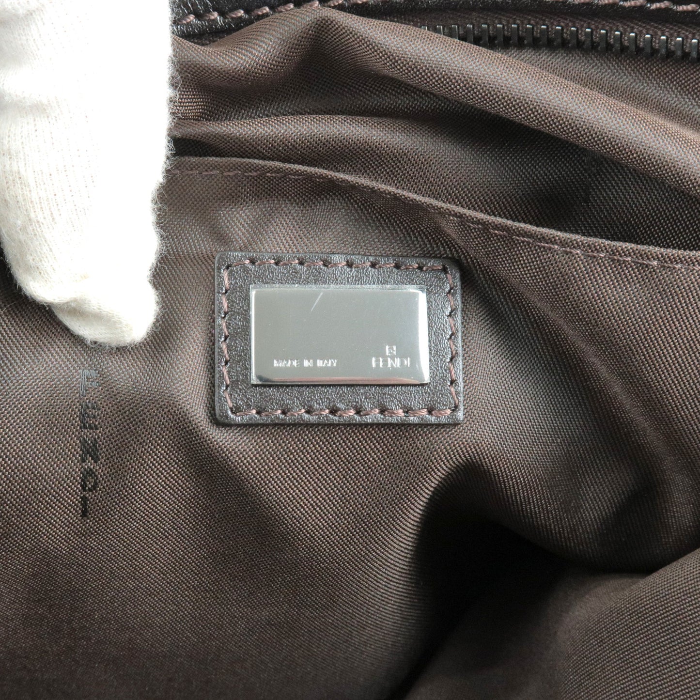 FENDI Zucchino Canvas Leather Shoulder Bag Beige Brown 8BT080