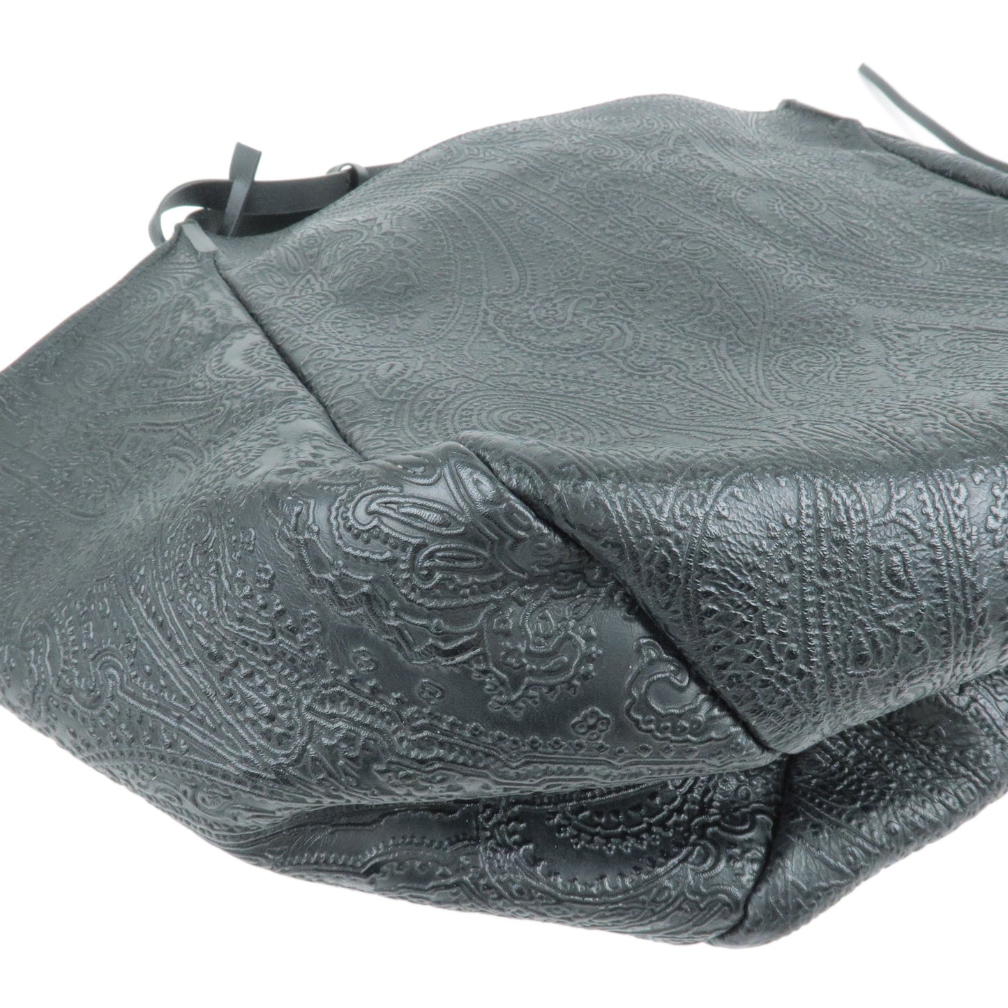 ETRO Leather Paisley Embossed Tote Bag Shoulder Bag Black