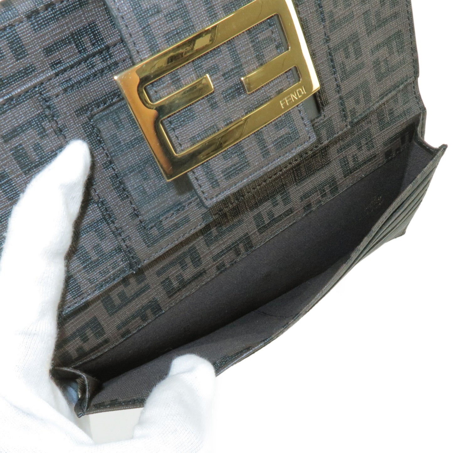 FENDI Zucchino Print PVC Bi-Fold Long wallet Brown Black 8M0032