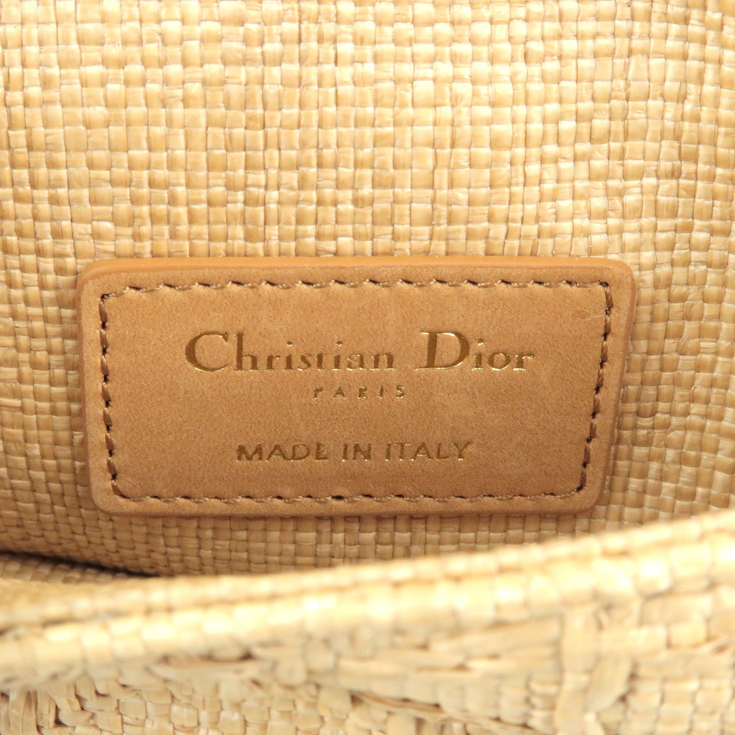 Christian Dior Straw Leather Chain Shoulder Bag Light Brown