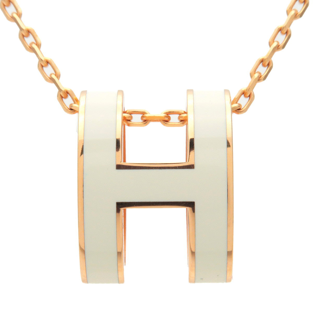 Hermes Pop H Pendant Chain Necklace Metal and Enamel Mini Rose gold 2025611