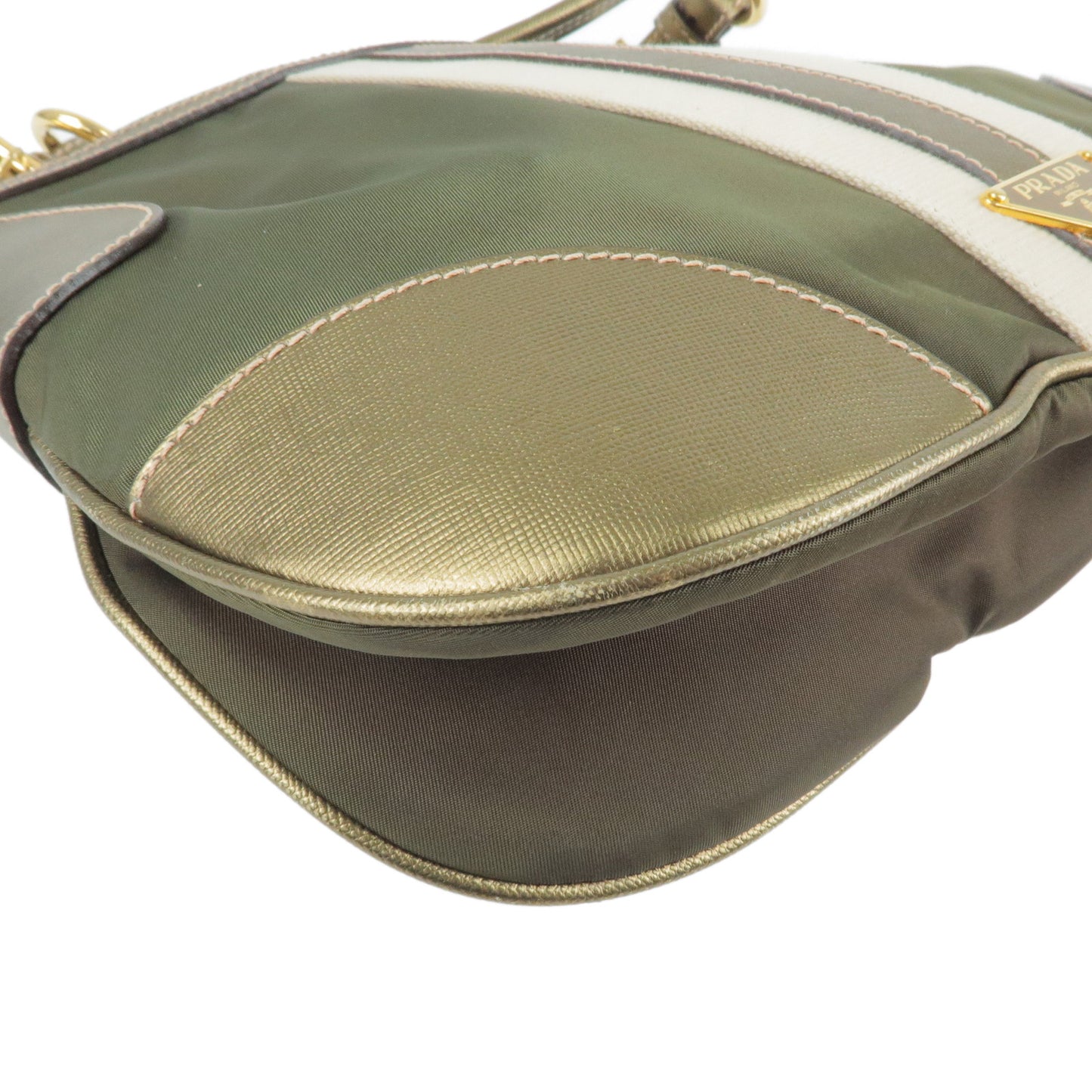 PRADA Logo Nylon Leather Shoulder Bag Khaki Bronze BR4257
